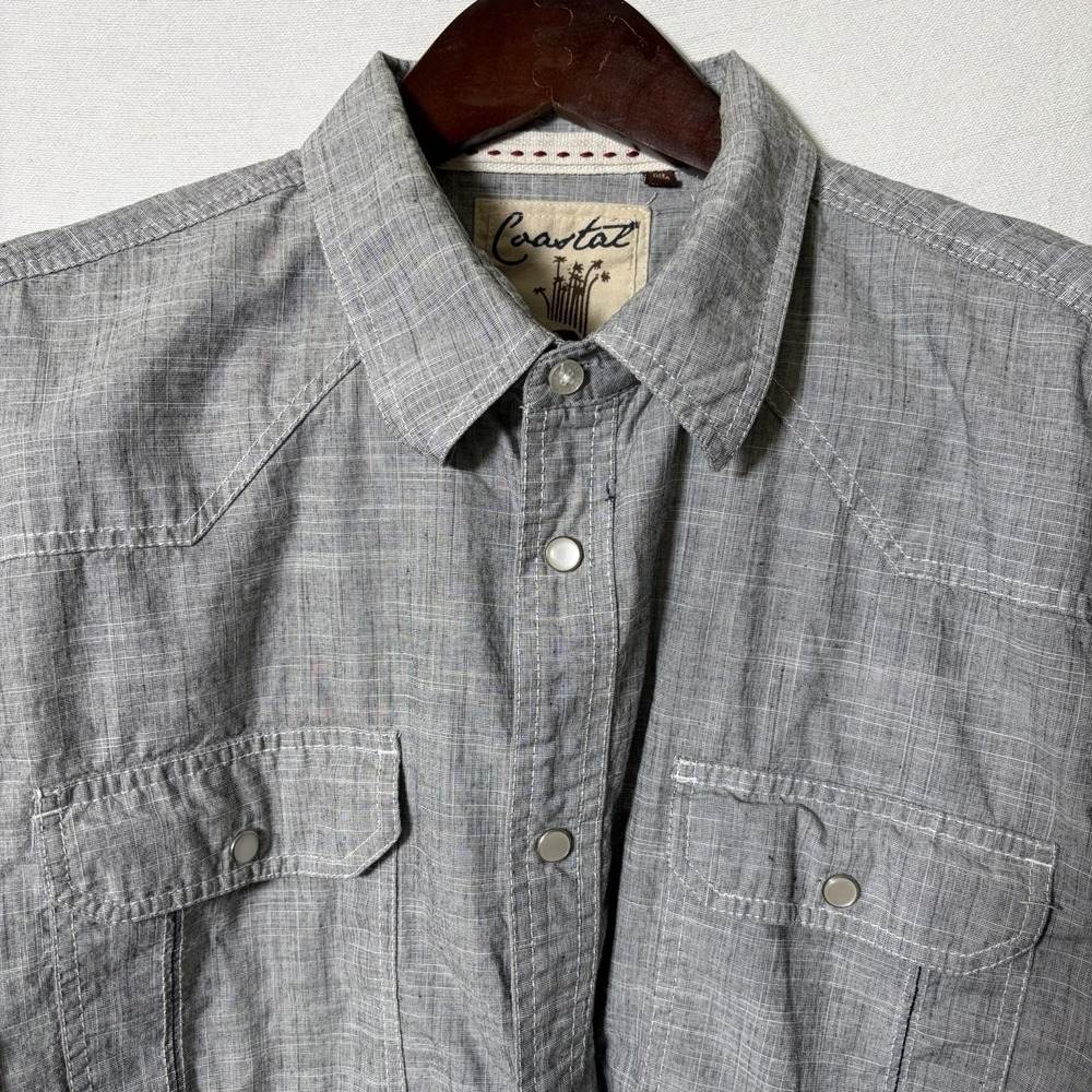Coastal Men's‎  Pearl Snap Shirt Sz XXL Grey Solid Cotton Blend  Short Sleeved